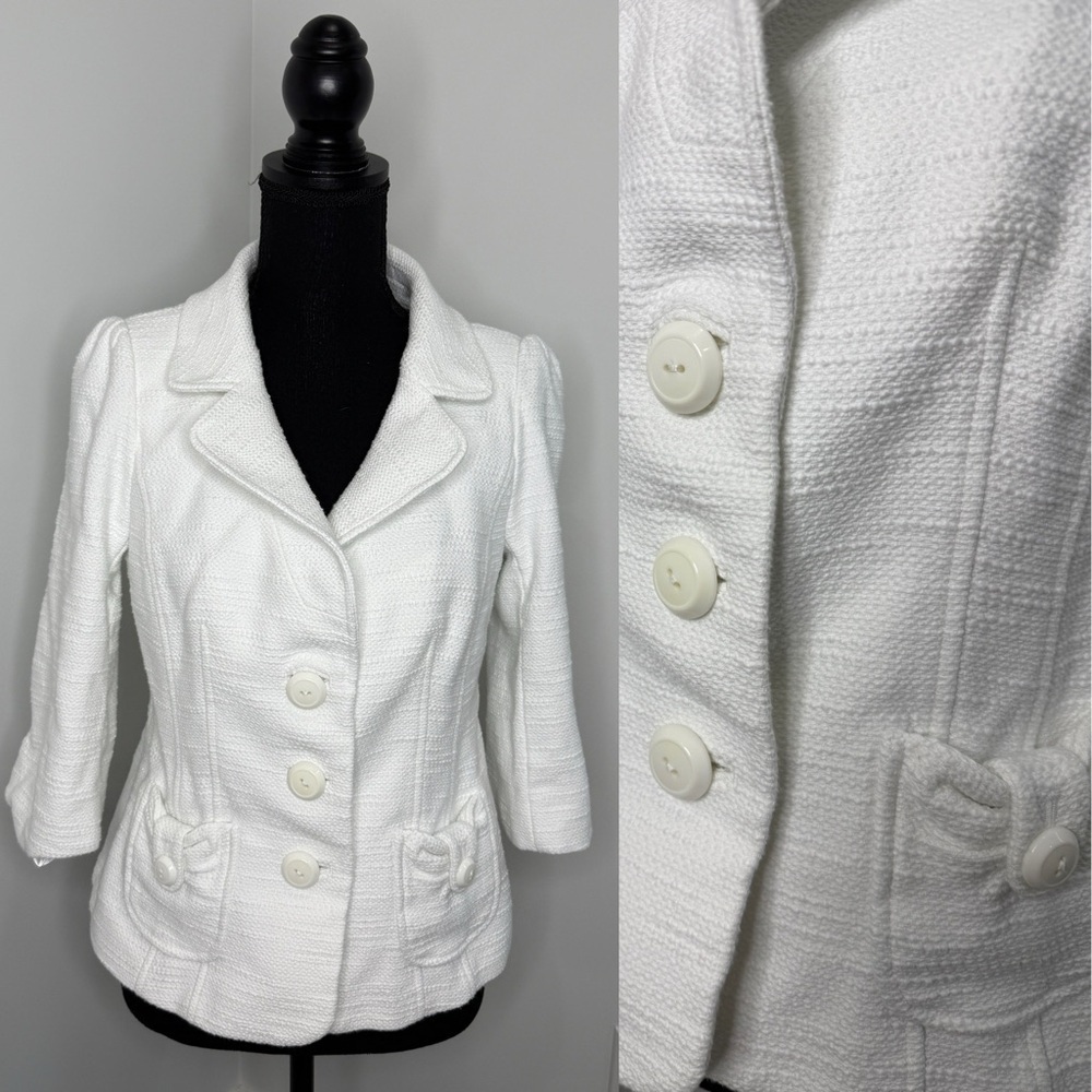 Classiques Entier White 3/4 Sleeve Women’s Button Up Blazer (M)